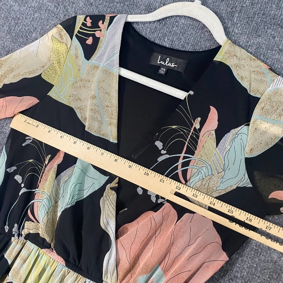Lulus Wrap Maxi Dress XS Black Floral Print Wondrous Water Lilies Long Sleeve - Picture 9 of 12